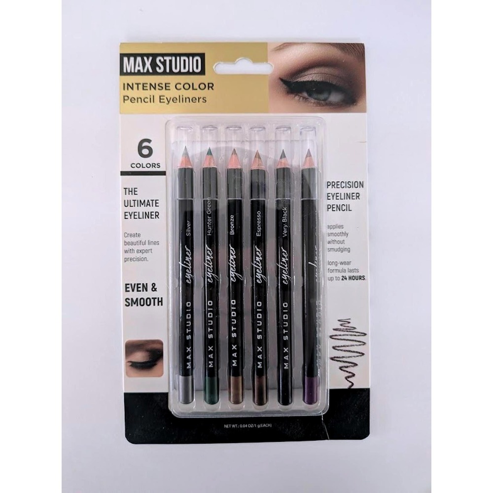 Max Studio 6 Pro Pencil Eyeliners Gift Set Multi-Color Long Wear Eye Makeup New